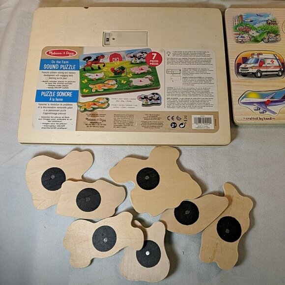Melissa & Doug 4 Lot Wooden Sound Puzzles Safari Vehicle Farm Animals Latches - Picture 4 of 16